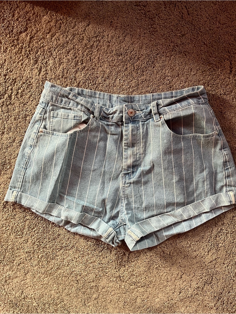 Casual High-Rise Blue Pinstripe Women’s Shorts